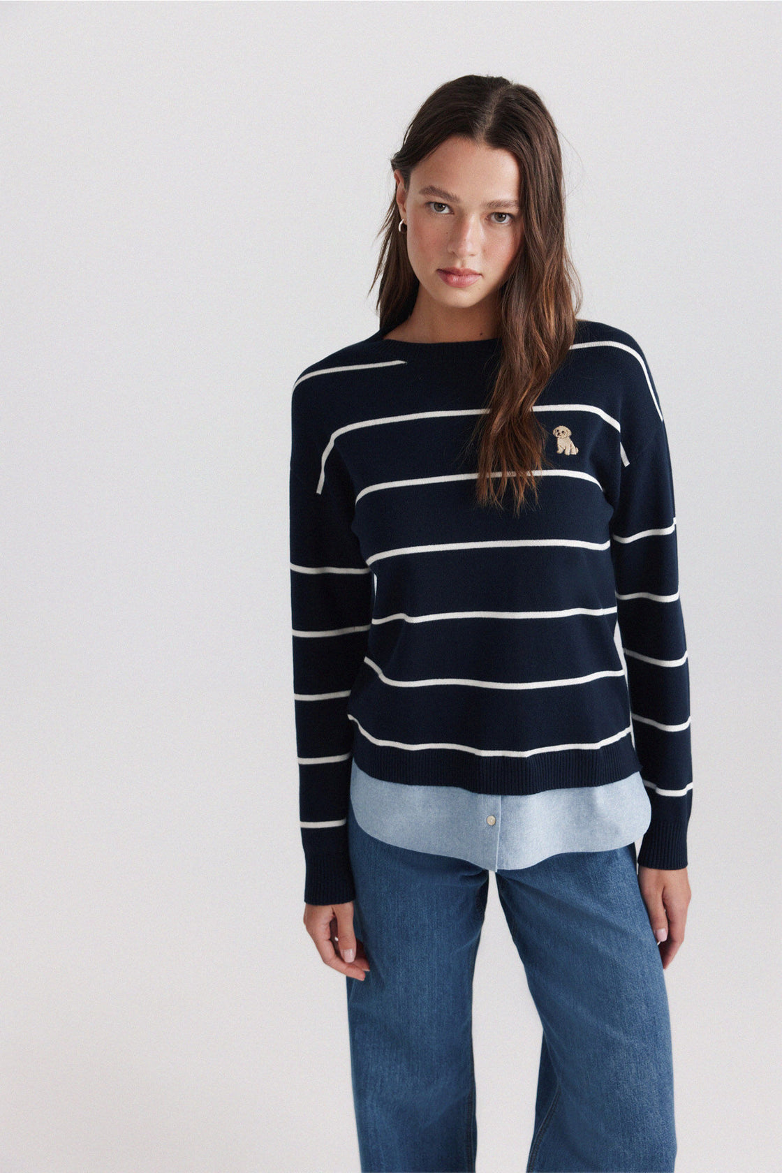 W COMBINED SWEATER WITH EMBROIDERY