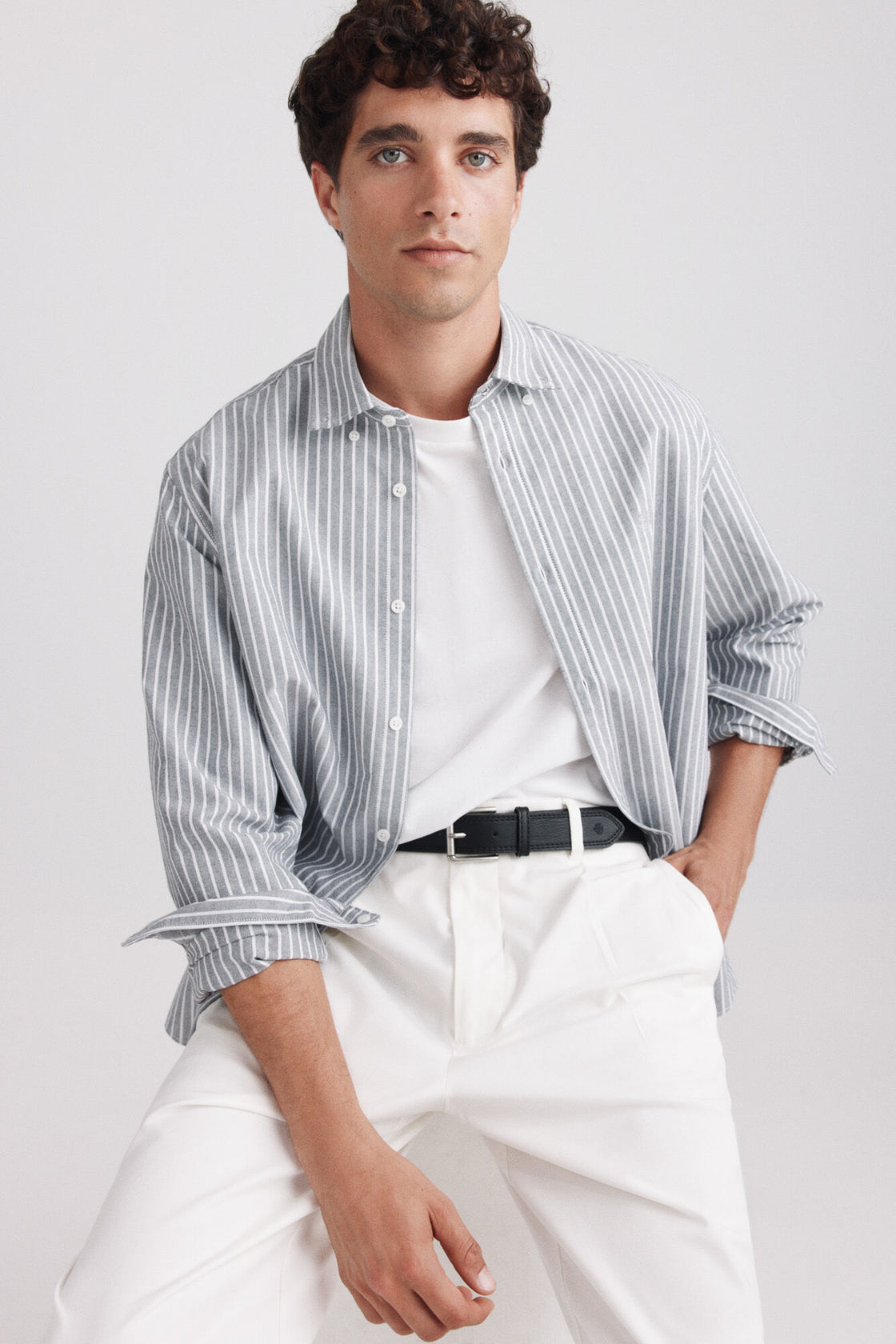 M WRINKLE FREE STRIPES OXFORD L/S SHIRT