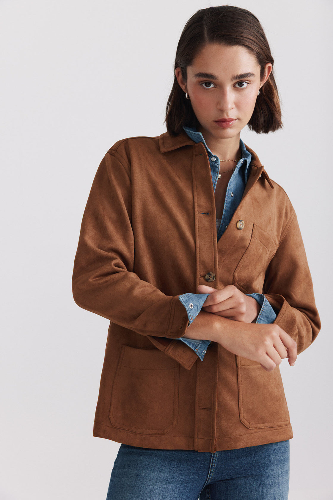 W SUEDE JACKET WITH BUTTONS