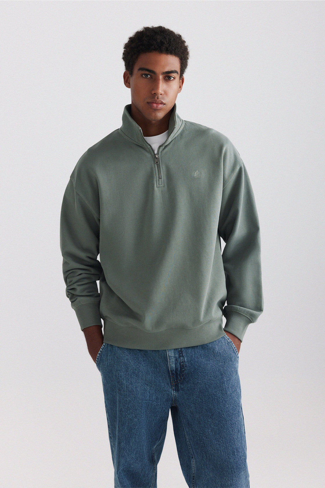 M ZIP UP COLLAR BASIC SWEATSHIRT
