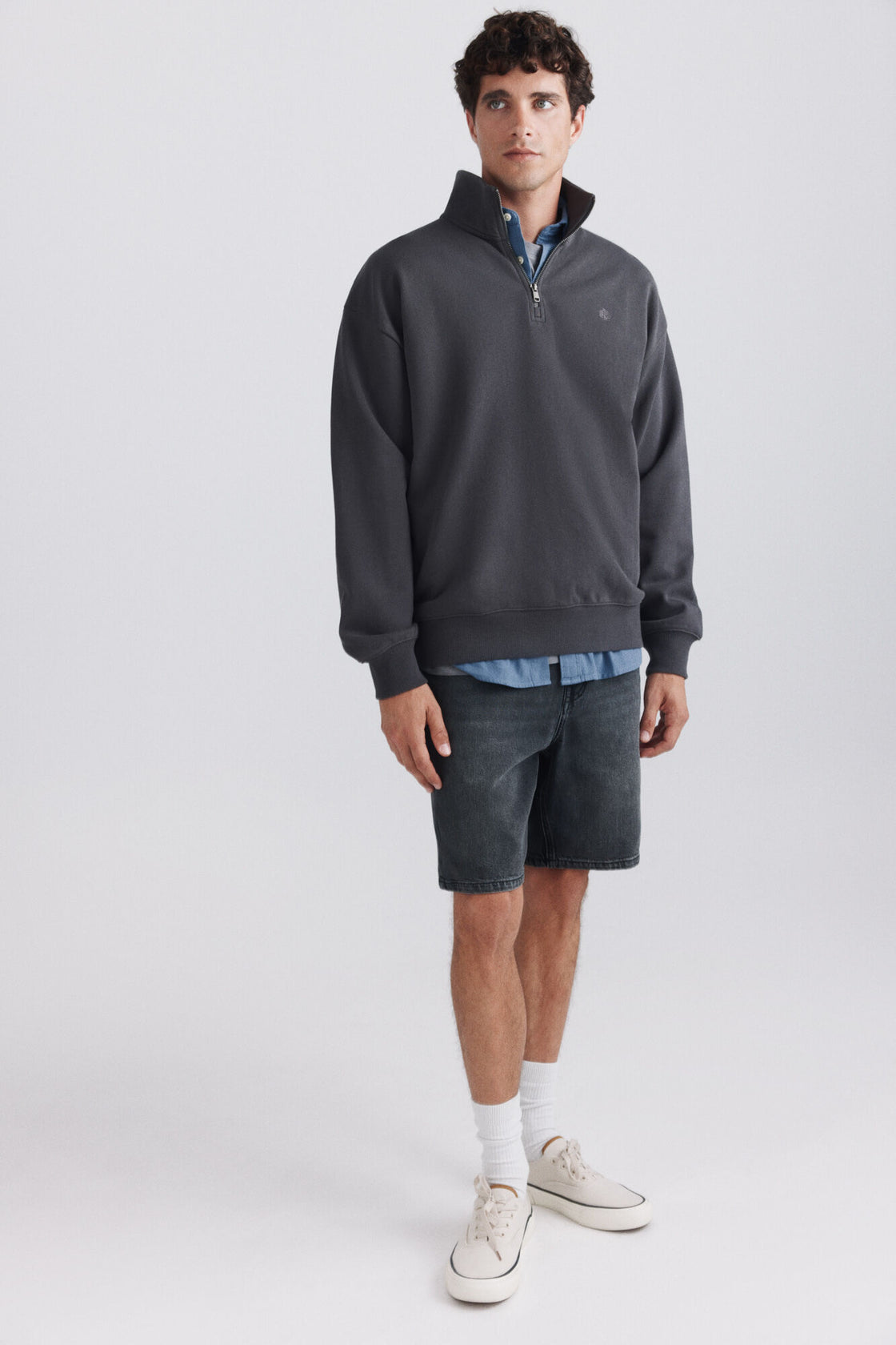 M ZIP UP COLLAR BASIC SWEATSHIRT