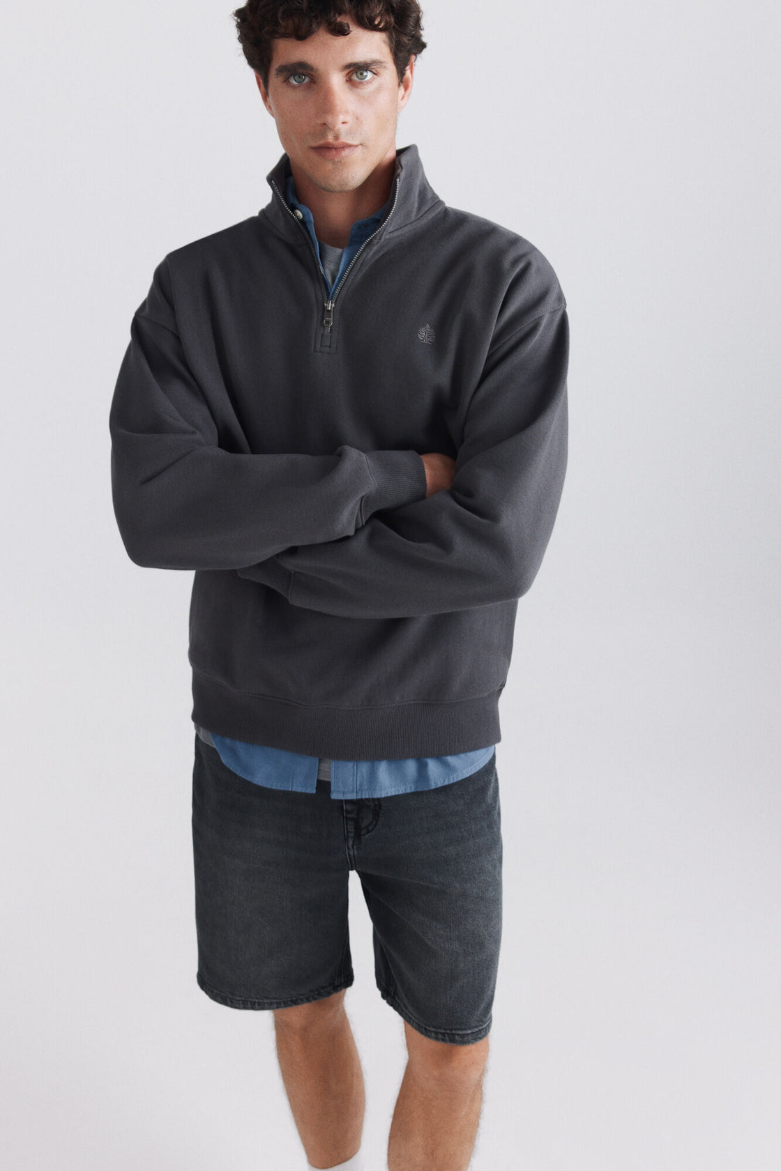 M ZIP UP COLLAR BASIC SWEATSHIRT