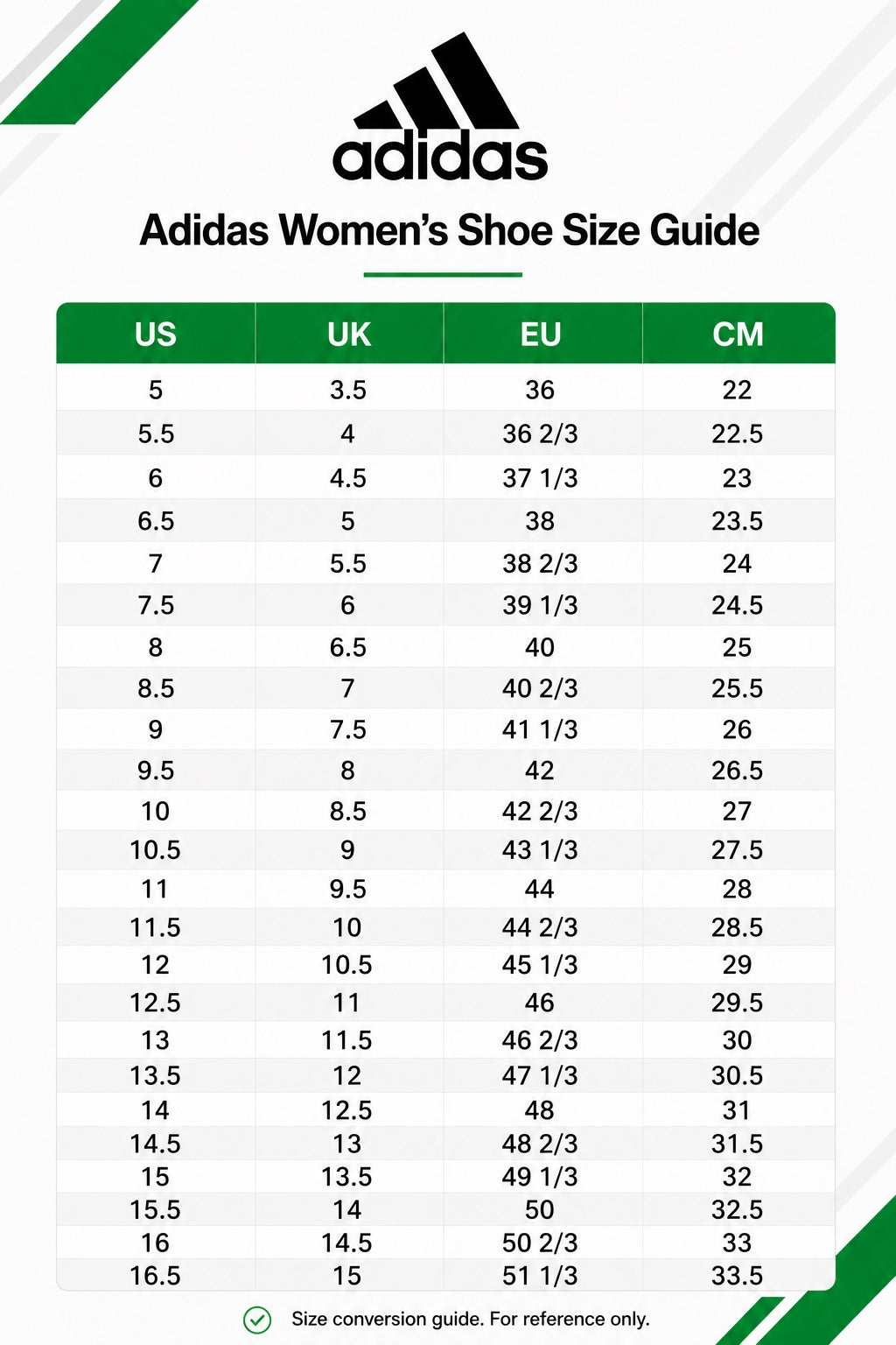 Adidas women footwear size guide