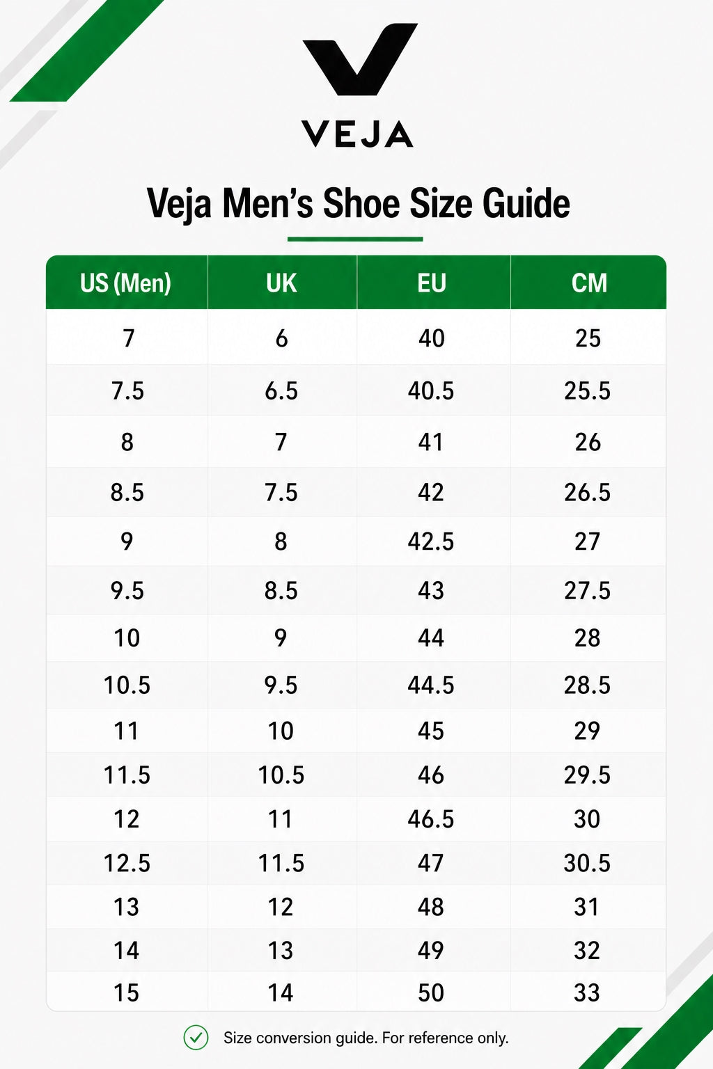 VEJA men footwear size guide