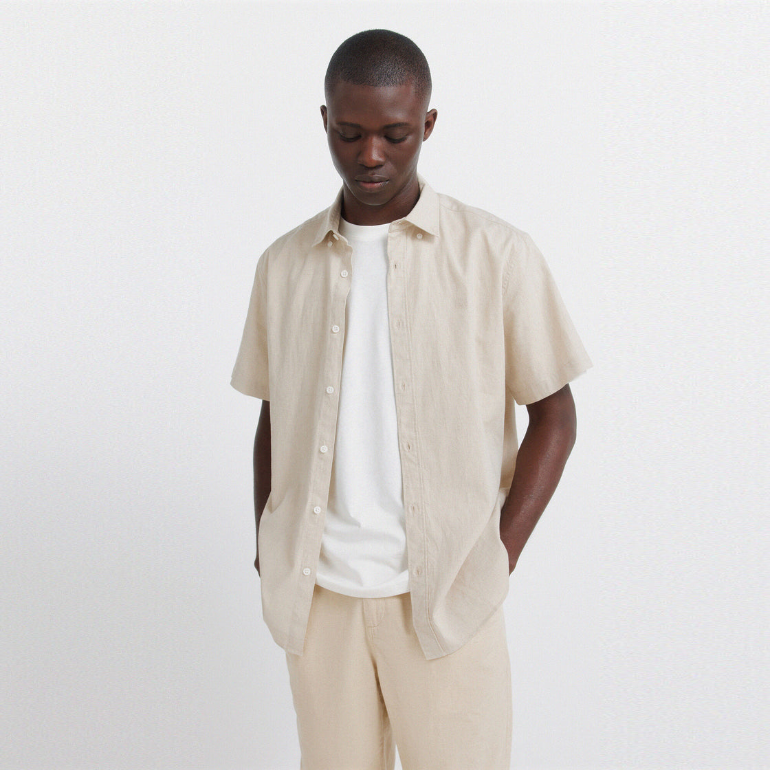 M LINEN BASIC SHORT SLEEVE