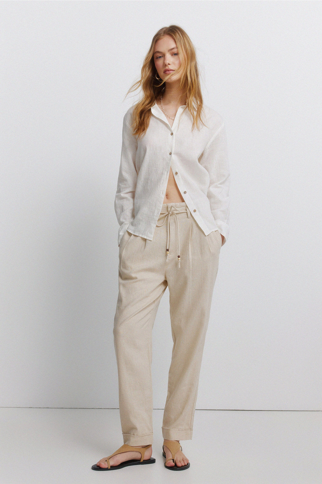 W 7.T.B.PANTALON LINO CORDON PIEDRA