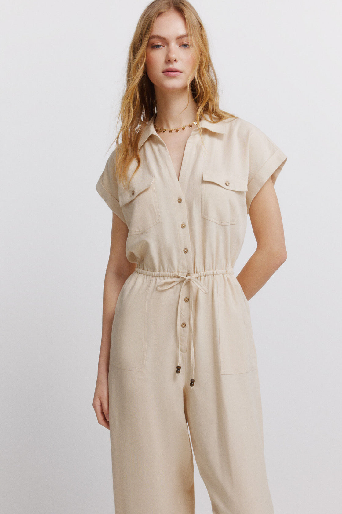 W SLEEVELESS POCKET LINEN JUMPSUIT