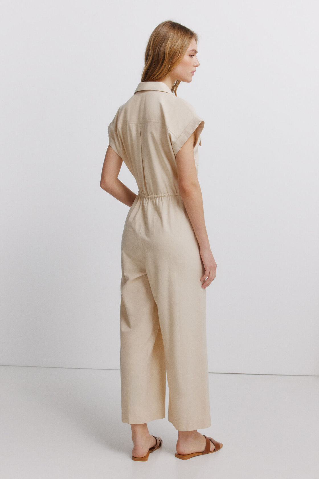 W SLEEVELESS POCKET LINEN JUMPSUIT