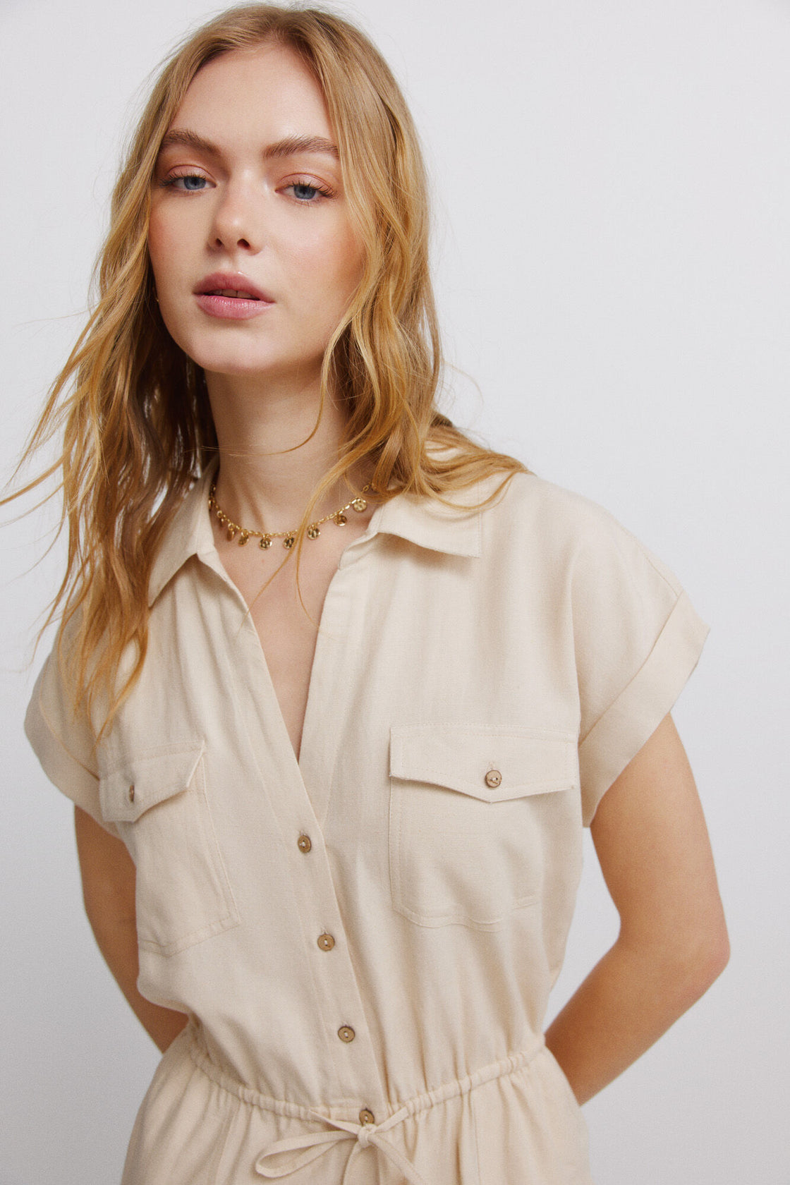 W SLEEVELESS POCKET LINEN JUMPSUIT