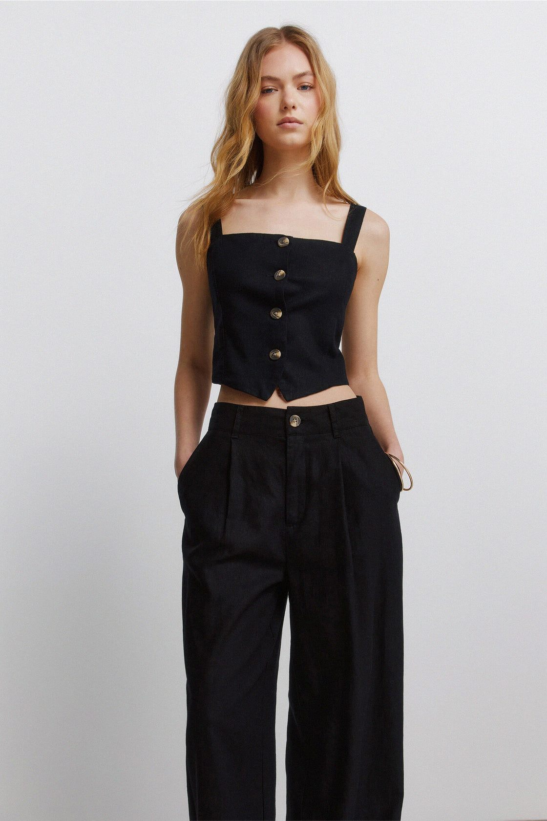 W 7.GYM.A.PANT LINO PINZAS NEGRO