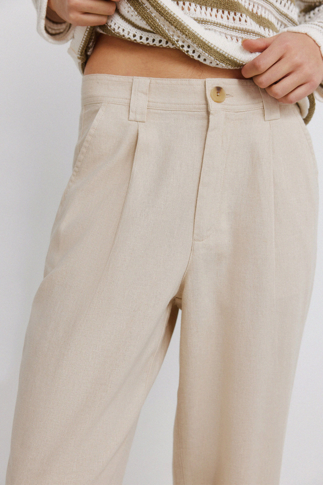 W LINEN PLEATED TROUSERS