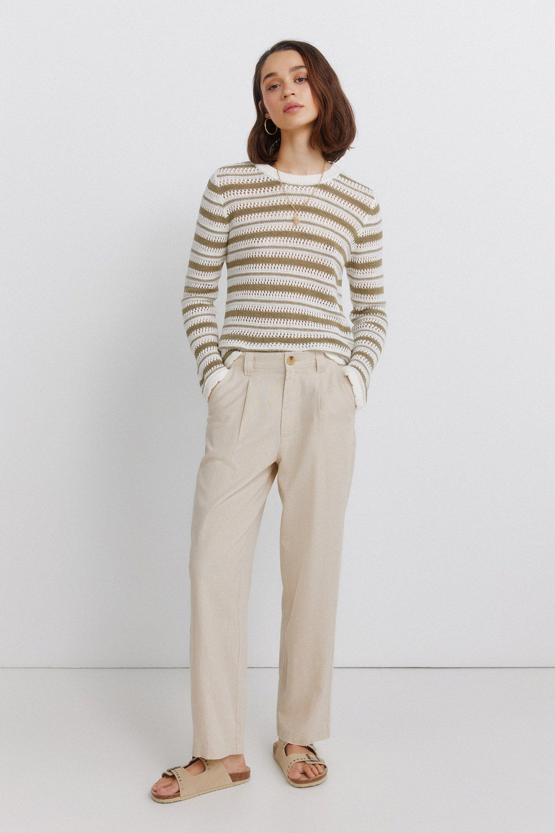 W LINEN PLEATED TROUSERS