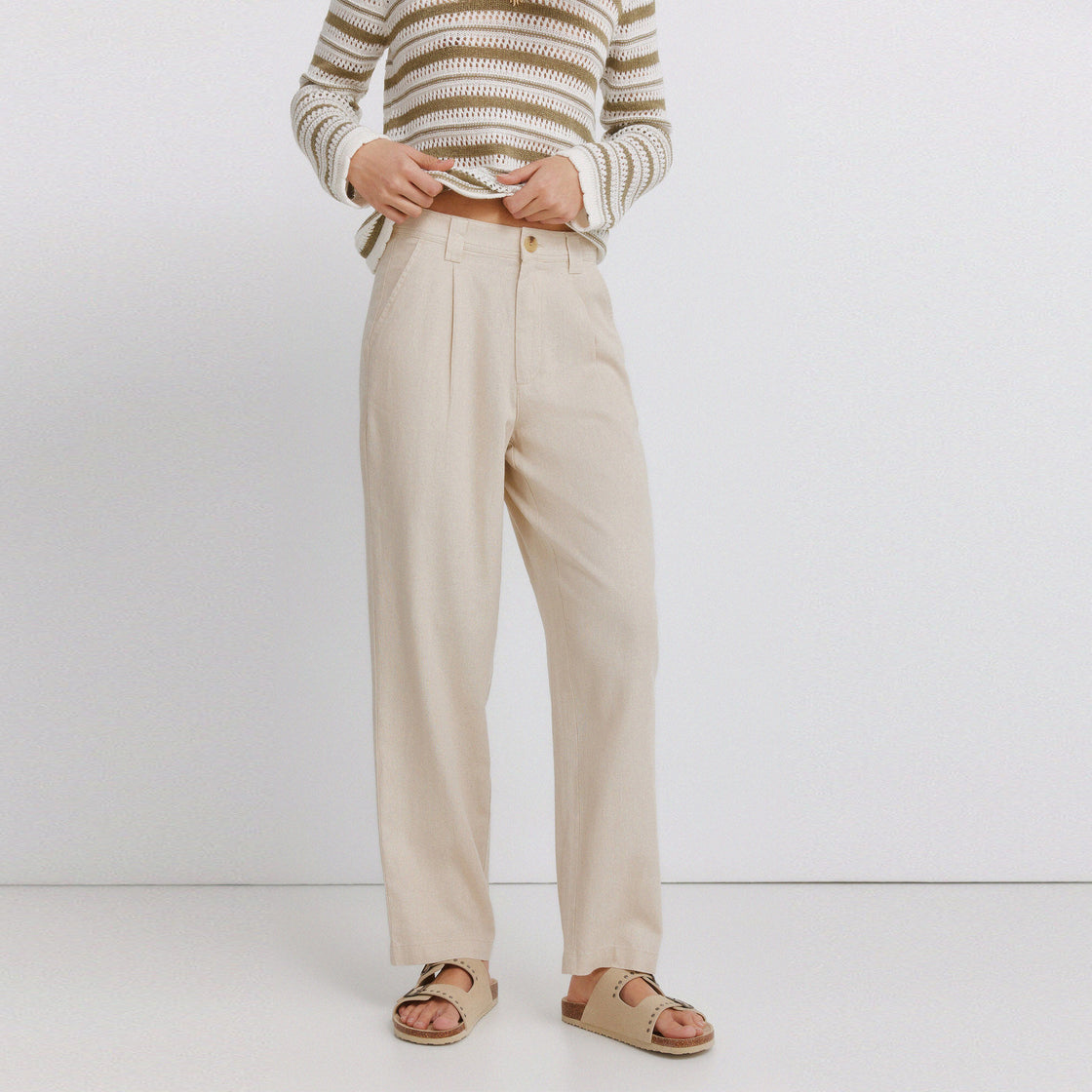W LINEN PLEATED TROUSERS