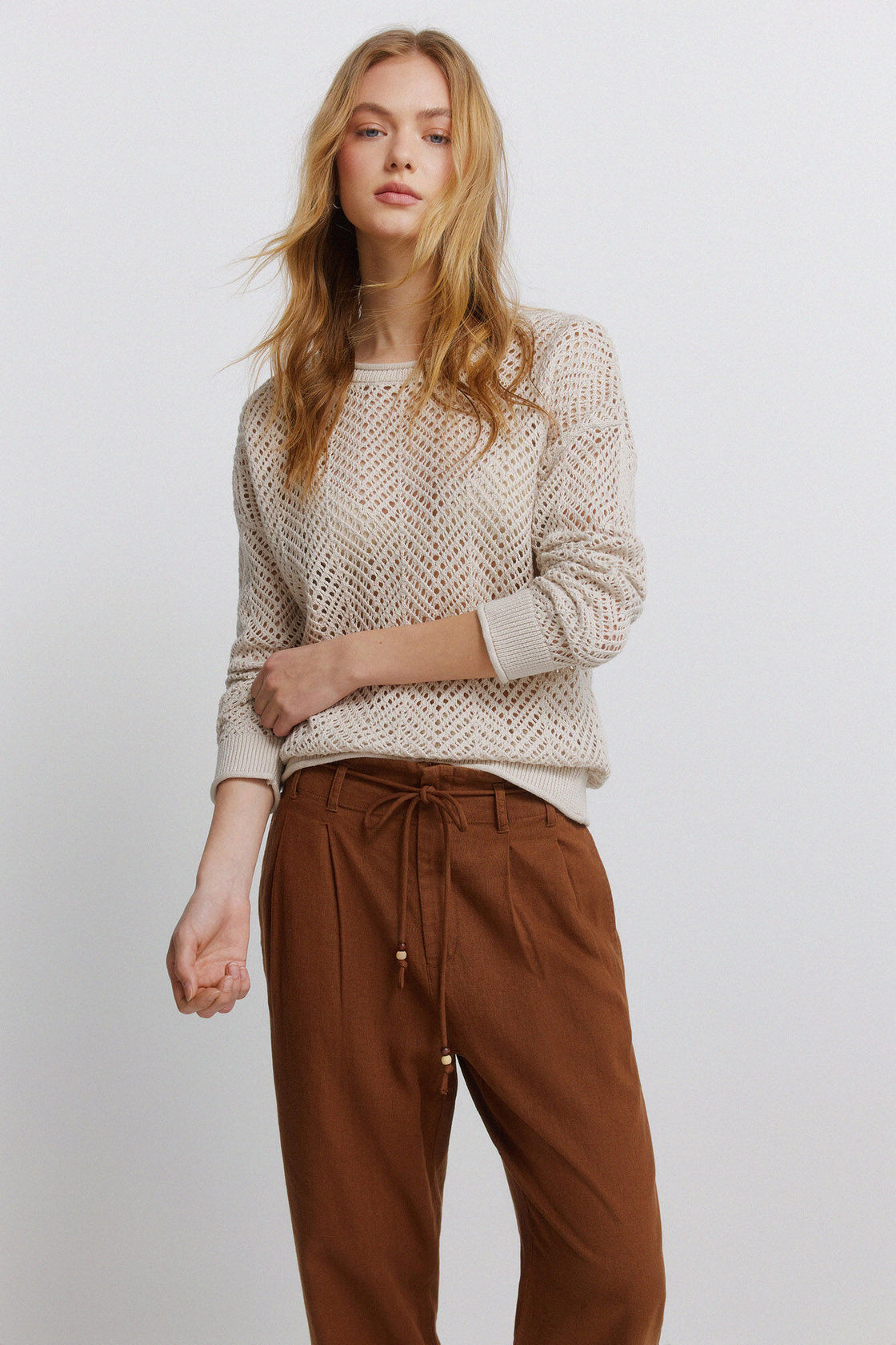 W 7.T.B.PANTALON LINO CORDON MARRON