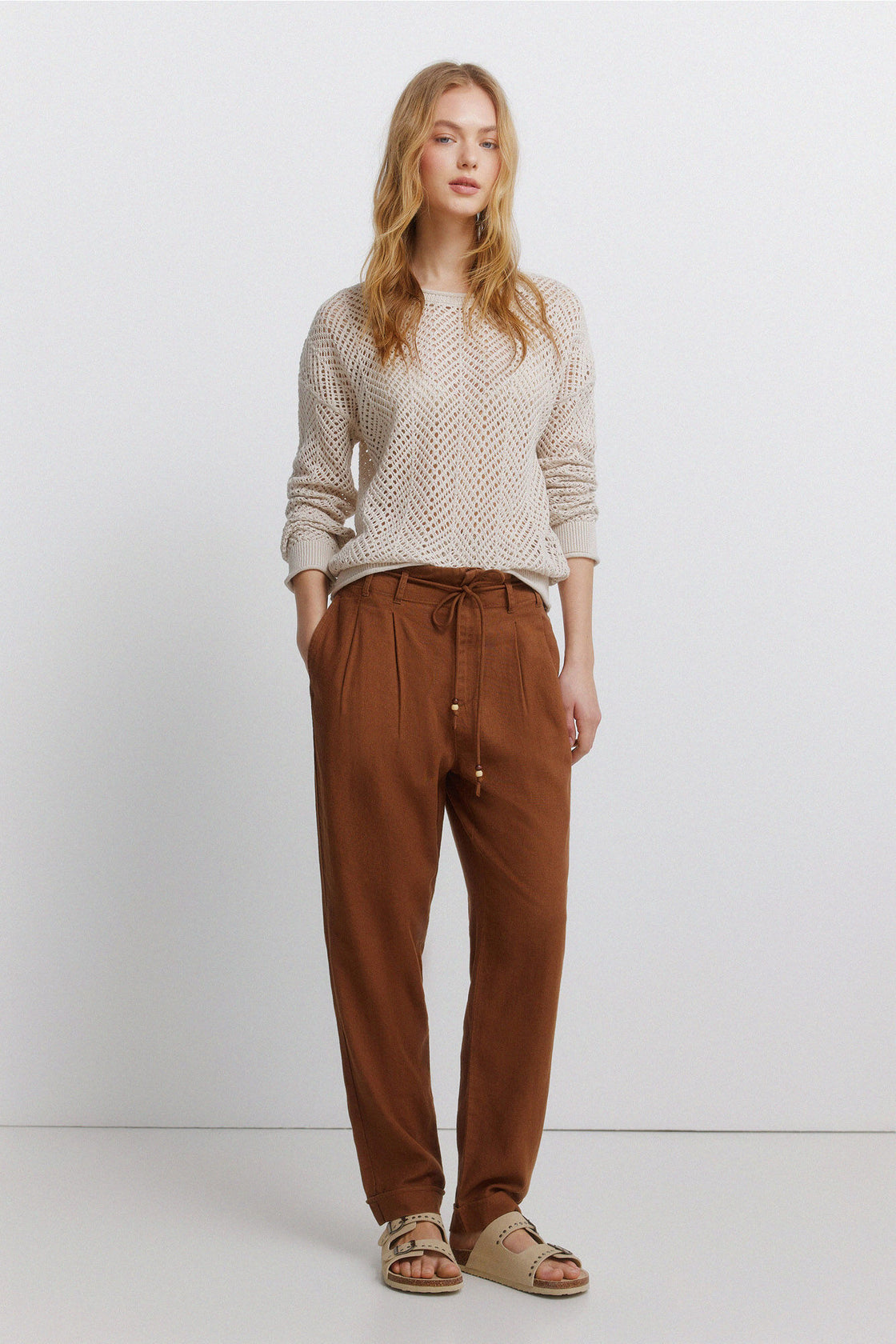 W 7.T.B.PANTALON LINO CORDON MARRON