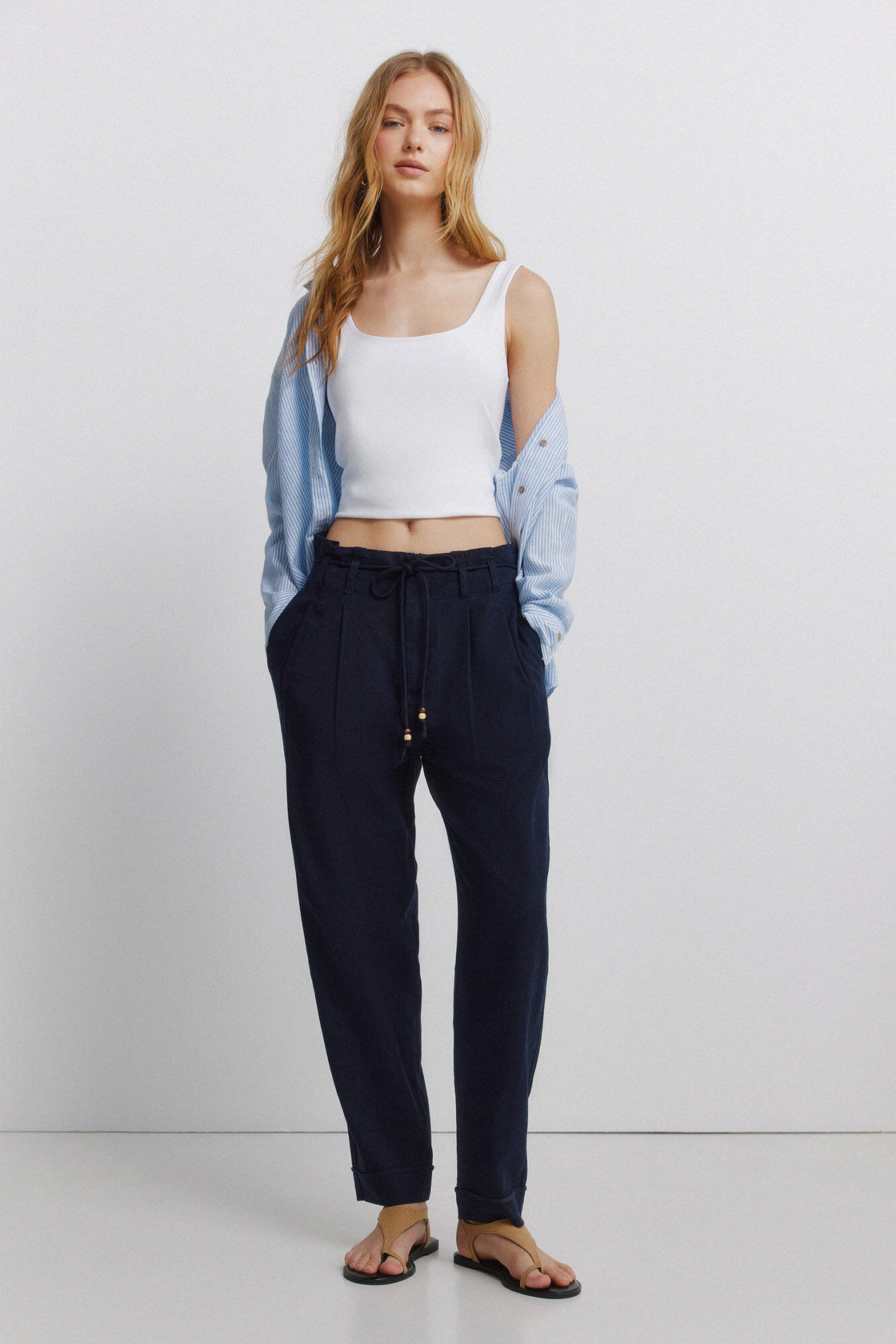 W 7.T.B.PANTALON LINO CORDON NAVY